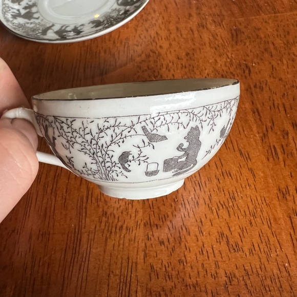 Rare Antique Nippon Child’s Tea Set Creamer Cups Animals Girl White Porcelain - Picture 4 of 16